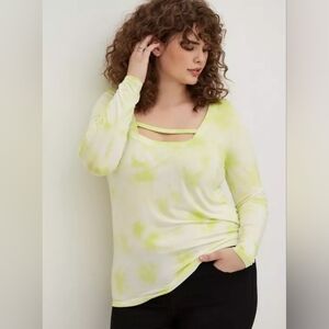 Torrid Lovesick Tie Dye Yellow Strappy Square Neck Tee Super Soft Plus 2 NWT
